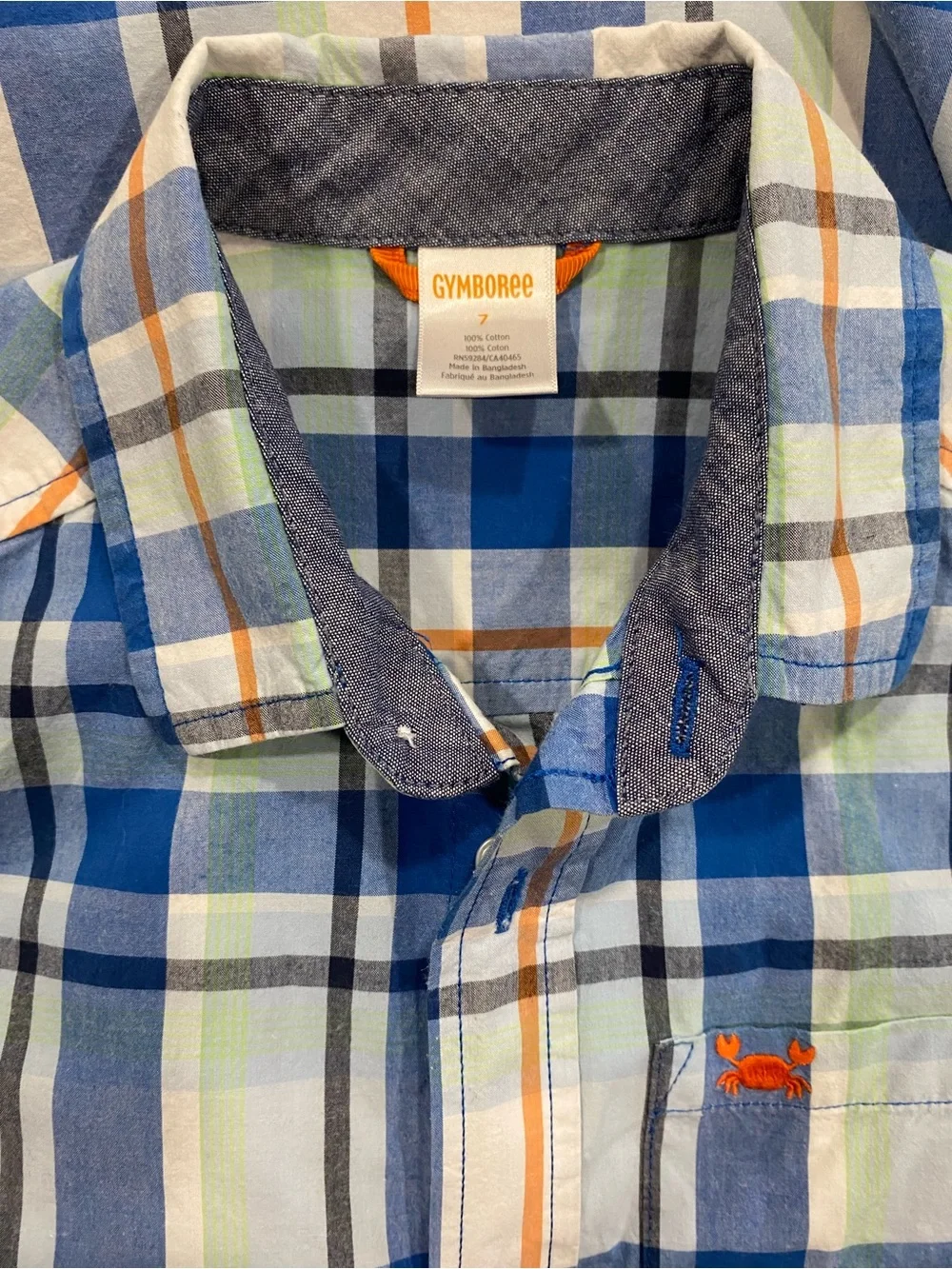Gymboree Boys ‘Whale Hello There’ Blue Plaid Short Sleeve Shirt Size 7